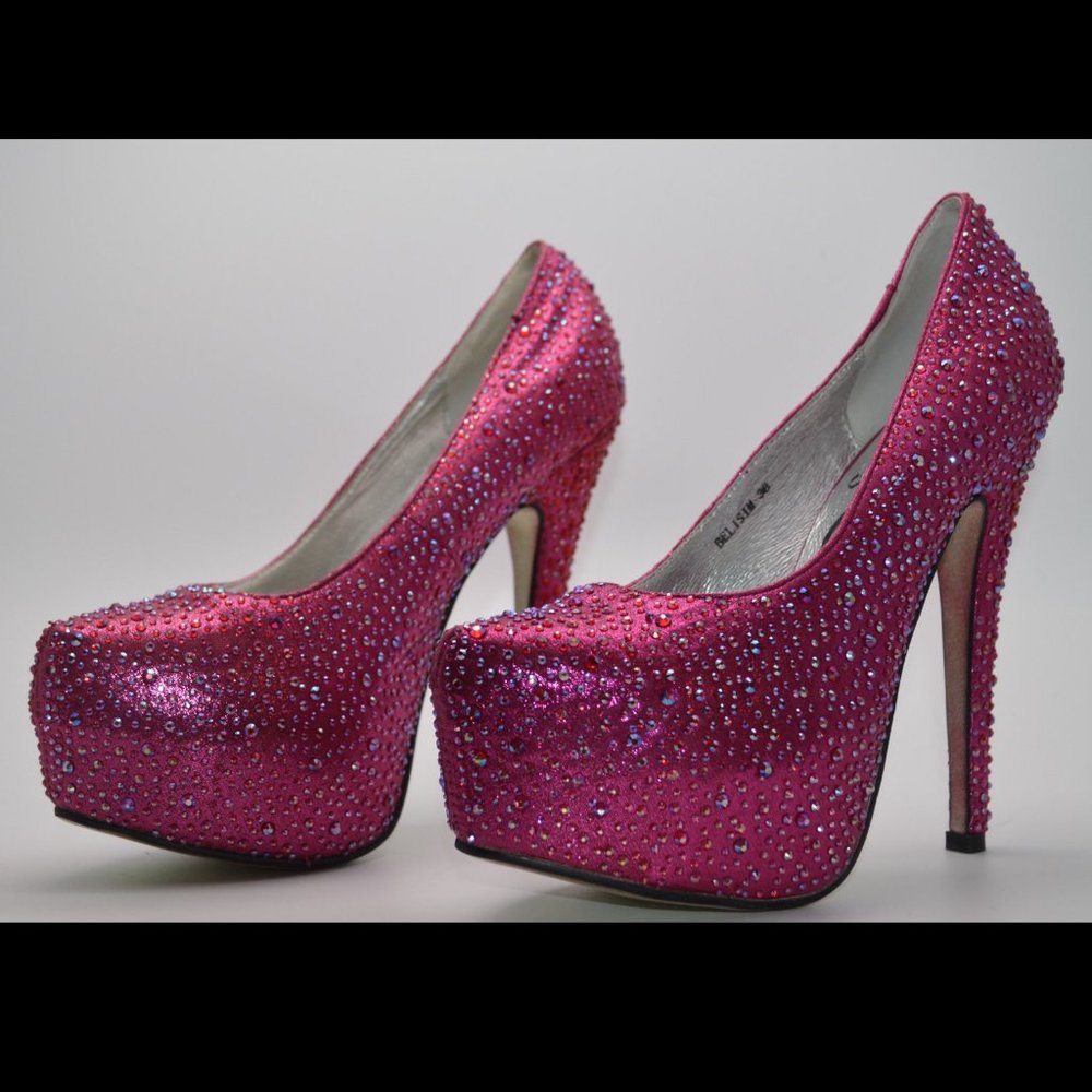 💜LADY COUTURE💜 36 PINK SPARKLY RHINESTONE HEELS - Picture 3 of 8